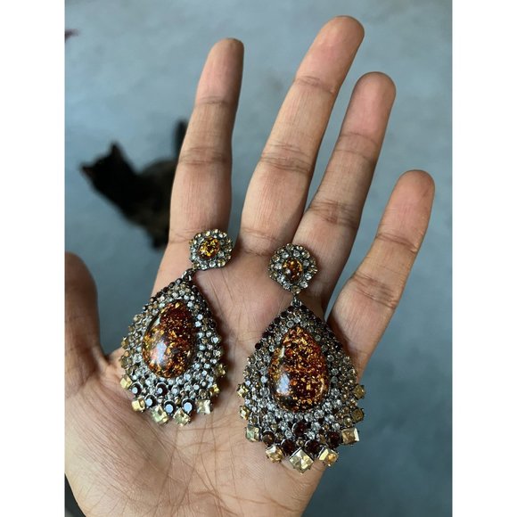 Brown crystal earrings big long brown rhinestone earrings  gold earrings - Picture 5 of 9